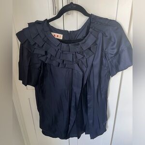 MARNI Silk short sleeve pleated ruffled blouse